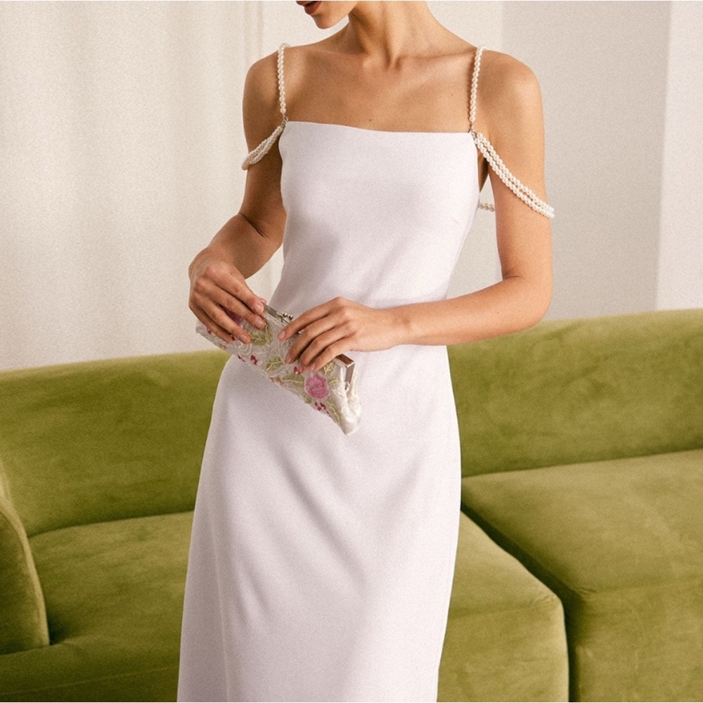 RIHOAS Strapless White Dress with Pearl Details